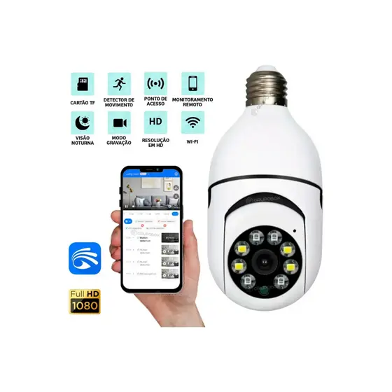 Camera Lampada Segurança Giratória Ip Wifi Cor Branco