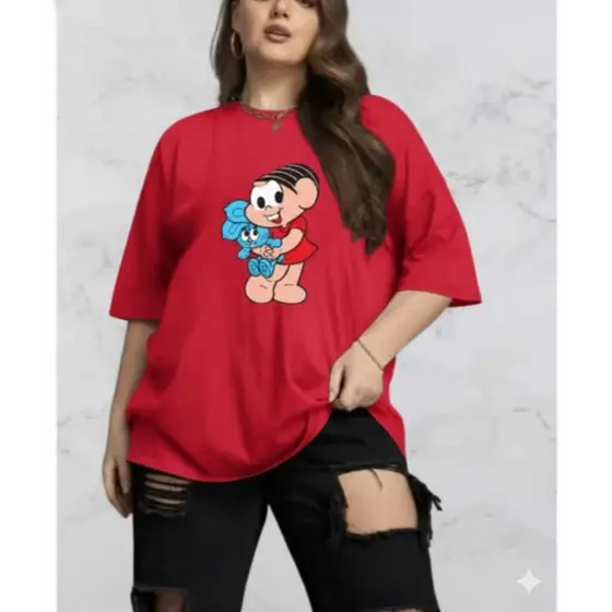 Camiseta Feminina Plus Size Algodão Monica Magali Bidu G1 G2 G3 G4 Básica  Várias Cores
