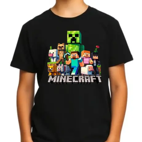 Camiseta infantil manga curta Jogo Todos Personagem craft l Algodão