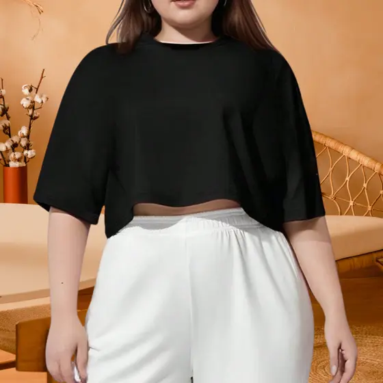 Cropped Feminina  Plus Size G ao G1 em Algodão Premium Manguinha Oversized  Várias Cores