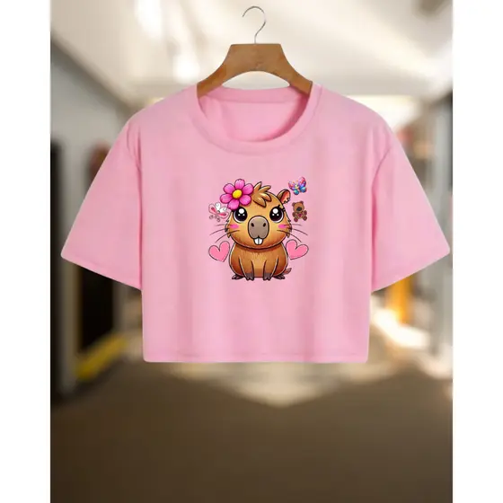 Cropped Camiseta Feminina Básica De Malha Capivara 100% Algodão  Premium - Várias Cores