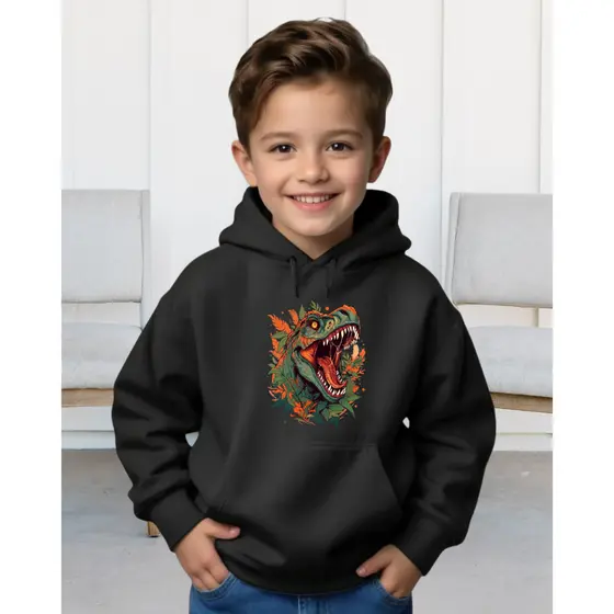 Blusa Moletom Infantil Estampa Dinossauro Capuz Bolso Canguru Casaco Inverno 4 ao 14