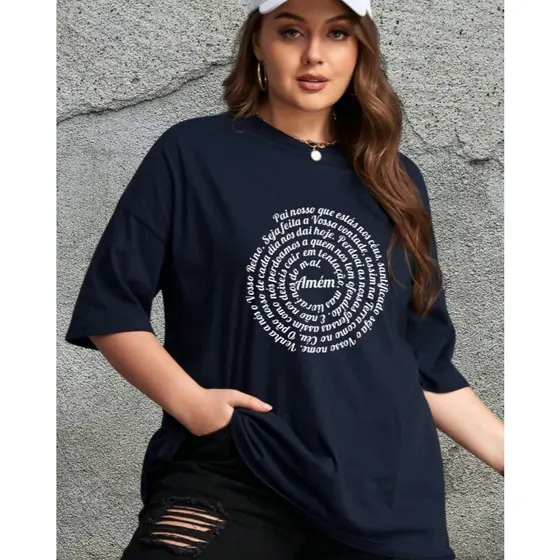 Camiseta Feminina Plus Size Estapa Pai nosso G1 G2 G3 G4 Básica - Várias Cores