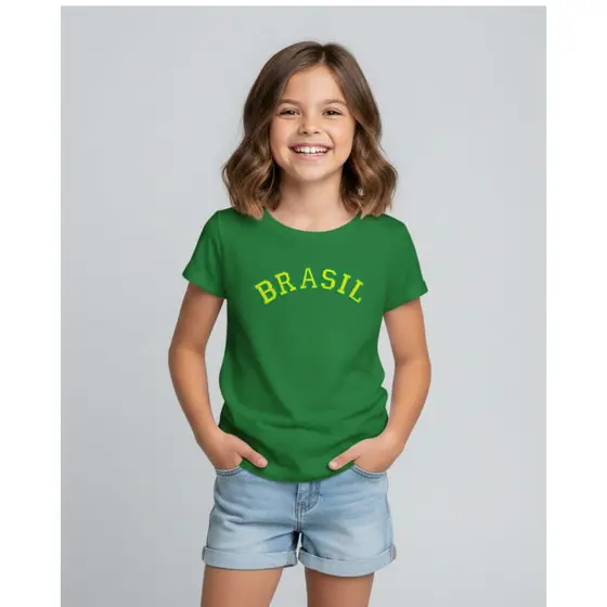 Camiseta Infantil Brasil Futebol 2026 HEXA 100% algodão Seleção Brasileira Copa Mundo 2 ao 14 unisex