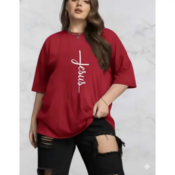 Camiseta Feminina Plus Size  Jesus Fé Algodão G1 G2 G3 G4 Várias Cores Envio Imediato