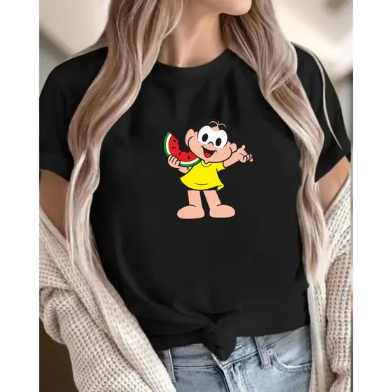 Blusa Feminina Camiseta  Oversized Monica/Magali/ Bidu Estilosa Básica Blusinha 100% Algodão