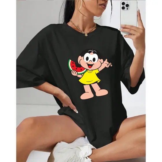 Camiseta Feminina Over Monica Magali Bidu em Algodão Premium P ao GG Estilo de Rua Largo