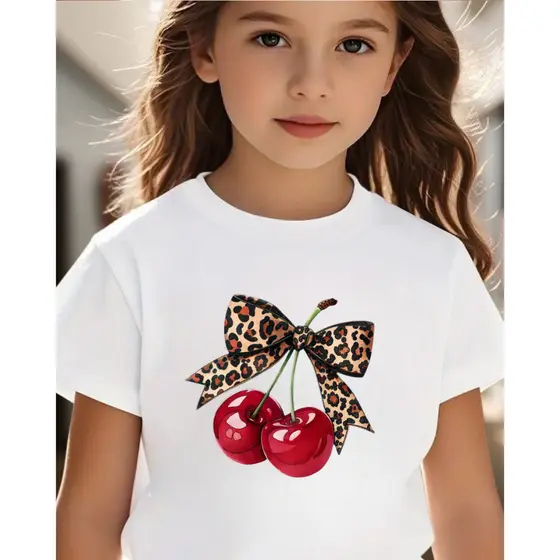 Camiseta Infantil Menina Cereja Oncinha Juvenil Algodão Premium Ideal Dia Dia