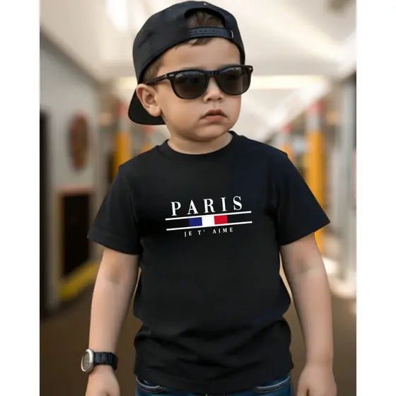 Camiseta Infantil Masculina Streetwear Paris Style T-Shirt em Algodão Premium 2 ao 14