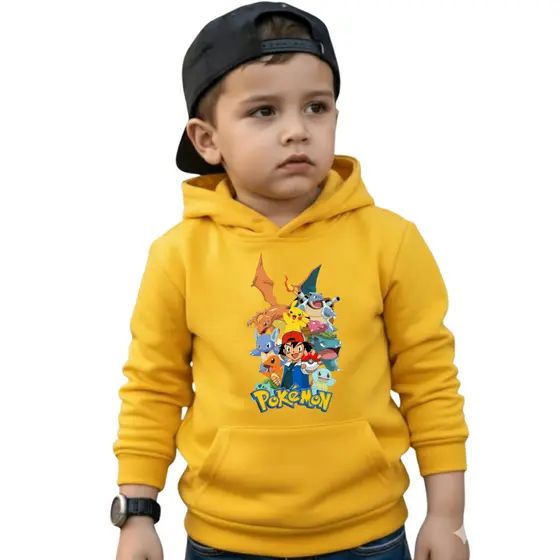 Blusa Moletom Infantil Estampa Pokémon Capuz Bolso Canguru Casaco Inverno 4 ao 14