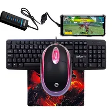 Teclado e Mouse Kit Mobilador FF Gamer Completo Para Celular P/ Free Fi