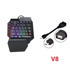 Kit Teclado de Uma Mão Rgb Led Para Celular Com Cabo  Otg Micro Usb, Tipo C, iPhone Gamer Jogos