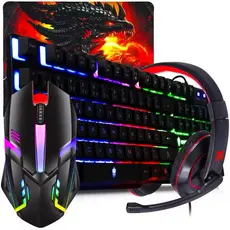 Kit Gamer Teclado Semi Mecanico RGB Mouse Optico 1600dpi