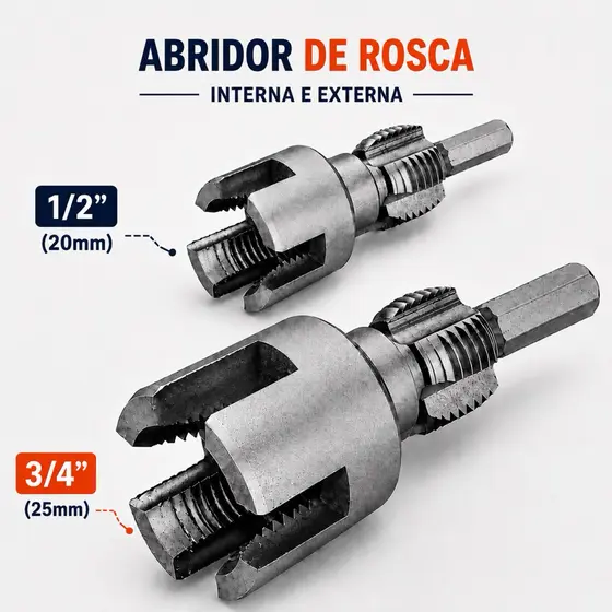 Abridor de Rosca Interna e Externa em Canos e Tubos de PVC 1/2 e 3/4 com Encaixe Parafusadeira e Furadeira