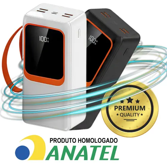 Power Bank Turbo 30000mAh 22.5W PD Carregamento Ultra Rápido Com Cabos Integrados Premium