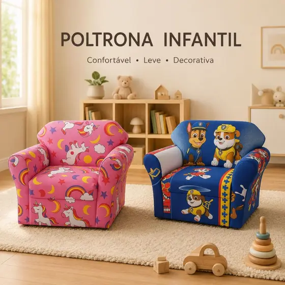 Poltrona Infantil Decorativa Sofá Kids Menino Menina Unicórnio Patrulha Quarto Infantil