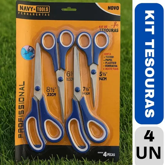 Kit 4 Tesoura Profissionais Para Costura Cabeleireiro Cabelos Artesanato Papel Escola Cozinha