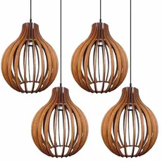 Kit com 4 Pendente Luminária De Teto Lustre de Sala / Cozinha em Madeira Modelo Veneza Reforçado Decorações UD