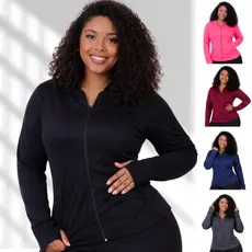 Jaqueta PLUS SIZE Fitness Feminina. Esportiva Dry Fit Academia. Bolso e Capuz.  Proteção Solar UV50. Encaixe de Polegar