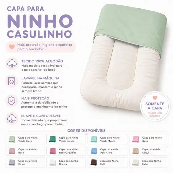 Capa para Ninho Redutor de Berço Casulinho Bebê Recém-Nascido 100% Algodão Removível e Lavável