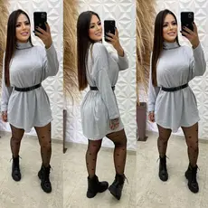 Vestido Feminino Lãzinha Gola Alta Cacharrel Manga Longa Poncho Max Blusão Vestido Curto Inverno Moda Feminina Casual Co