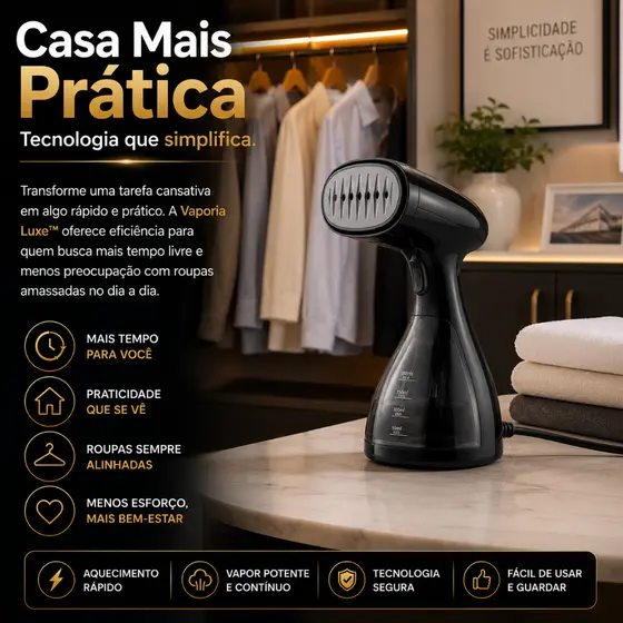 Passadeira a Vapor Portátil 127V Vaporia Luxe™ Vaporizador Vertical Roupas Aquecimento Rápido