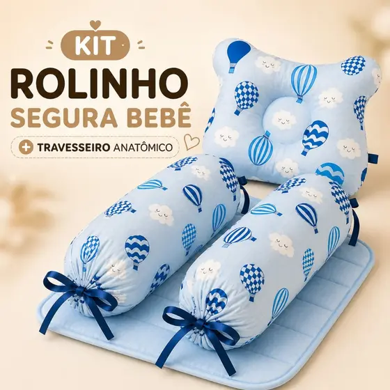 Kit Rolinho Segura Bebê + Travesseiro Anatômico para Recém Nascido Conforto e Segurança
