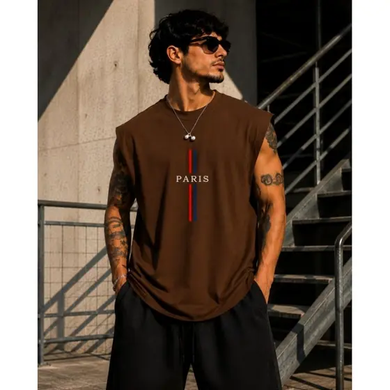 Camisetão Regata Oversized Larga Paris Despojada Casual Treino Sem Mangas Moda Verão Masculina