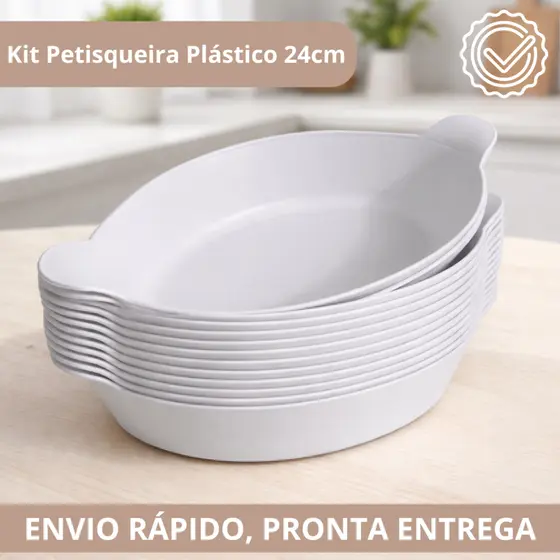 Kit c/5-50 Travessas Petisqueiras Plástico Branco Resistente 24cm-Servir comidas,churrasco,petiscos
