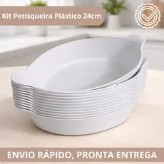 Kit c/5-50 Travessas Petisqueiras Plástico Branco Resistente 24cm-Servir comidas,churrasco,petiscos
