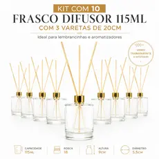 Kit 10 Frascos Aromatizador 115ml Com Varetas Difusor De Ambiente Lembrancinha Casamento Maternidade