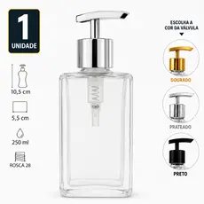 Saboneteira Vidro 250ml Square Porta Sabonete Líquido Álcool Gel Banheiro Lavabo Válvula Pump Luxo
