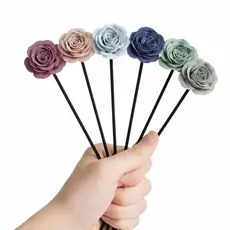 Kit Varetas Difusoras 21cm com Flor – 6 Fibra + 2 Decorativas | Aromatizador Ambiente Premium