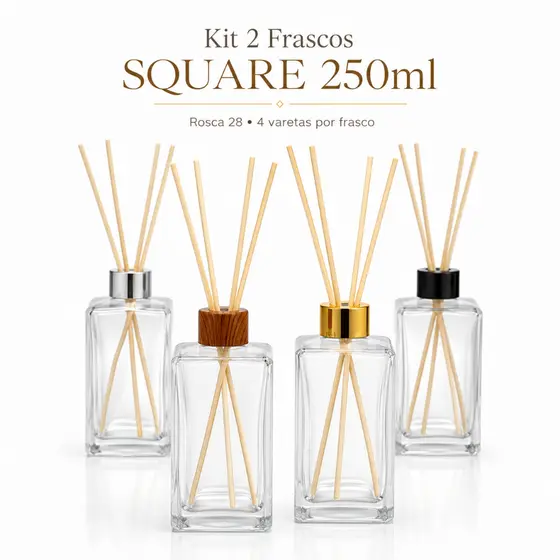 Kit 2 Difusores De Ambiente Vidro 250ml Square Aromatizador Lavabo Lembrancinha