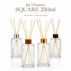 Kit 2 Difusores De Ambiente Vidro 250ml Square Aromatizador Lavabo Lembrancinha