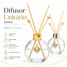 Difusor de Ambiente Vidro 160ml Rosca 28 Tampa Prata ou Dourada – Frasco Aromatizador Decorativo