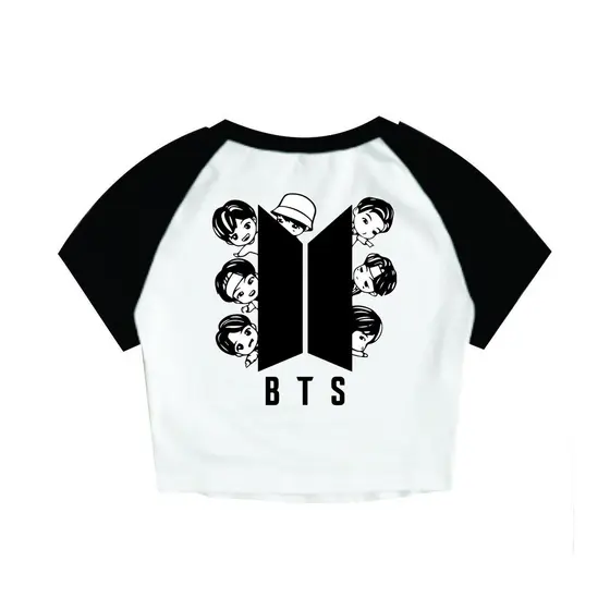 Cropped Raglan Feminino Tumblr blogueira BTS desenho feminina curta