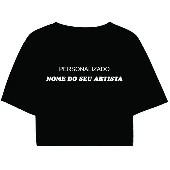 Cropped Feminino Preto Personalizado nome do seu artista.Sua estampa feminina manga curta
