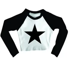 Cropped Raglan inverno Feminino Tumblr blogueira super jao estrela feminina manga longa