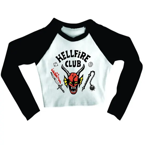 Cropped Raglan inverno blogueira Hellfire Club Da Série Stranger Things 4 manga longa