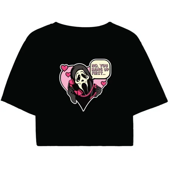 Cropped Feminino Preto Tumblr blogueira pânico ghostface scream feminina manga curta