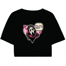 Cropped Feminino Preto Tumblr blogueira pânico ghostface scream feminina manga curta