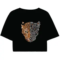Cropped Feminino Preto Tumblr blogueira Onça Animal Print feminina manga curta
