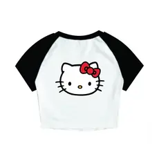Cropped Raglan Feminino Tumblr blogueira hello kitty rosto feminina curta