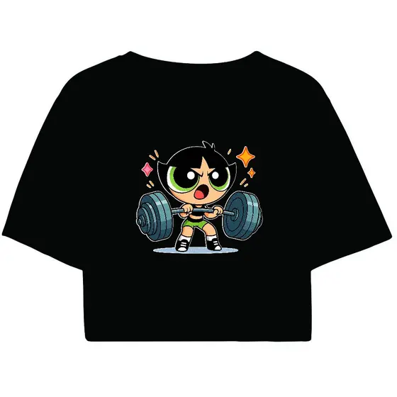 Cropped Feminino Preto Tumblr blogueira Meninas superpoderosas DOCINHO ACADEMIA feminina manga curta