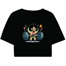 Cropped Feminino Preto Tumblr blogueira Meninas superpoderosas DOCINHO ACADEMIA feminina manga curta
