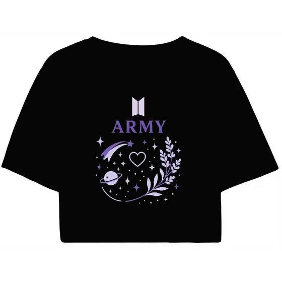 Cropped Feminino Preto Tumblr ARMY BTS blogueira feminina manga curta