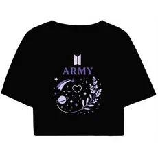 Cropped Feminino Preto Tumblr ARMY BTS blogueira  feminina manga curta