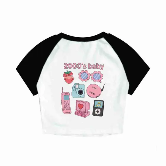 Cropped Raglan Feminino Tumblr blogueira Anos 2000s feminina curta