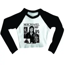 Cropped Raglan inverno Feminino Tumblr blogueira Michael Jackson  lenda feminina manga longa
